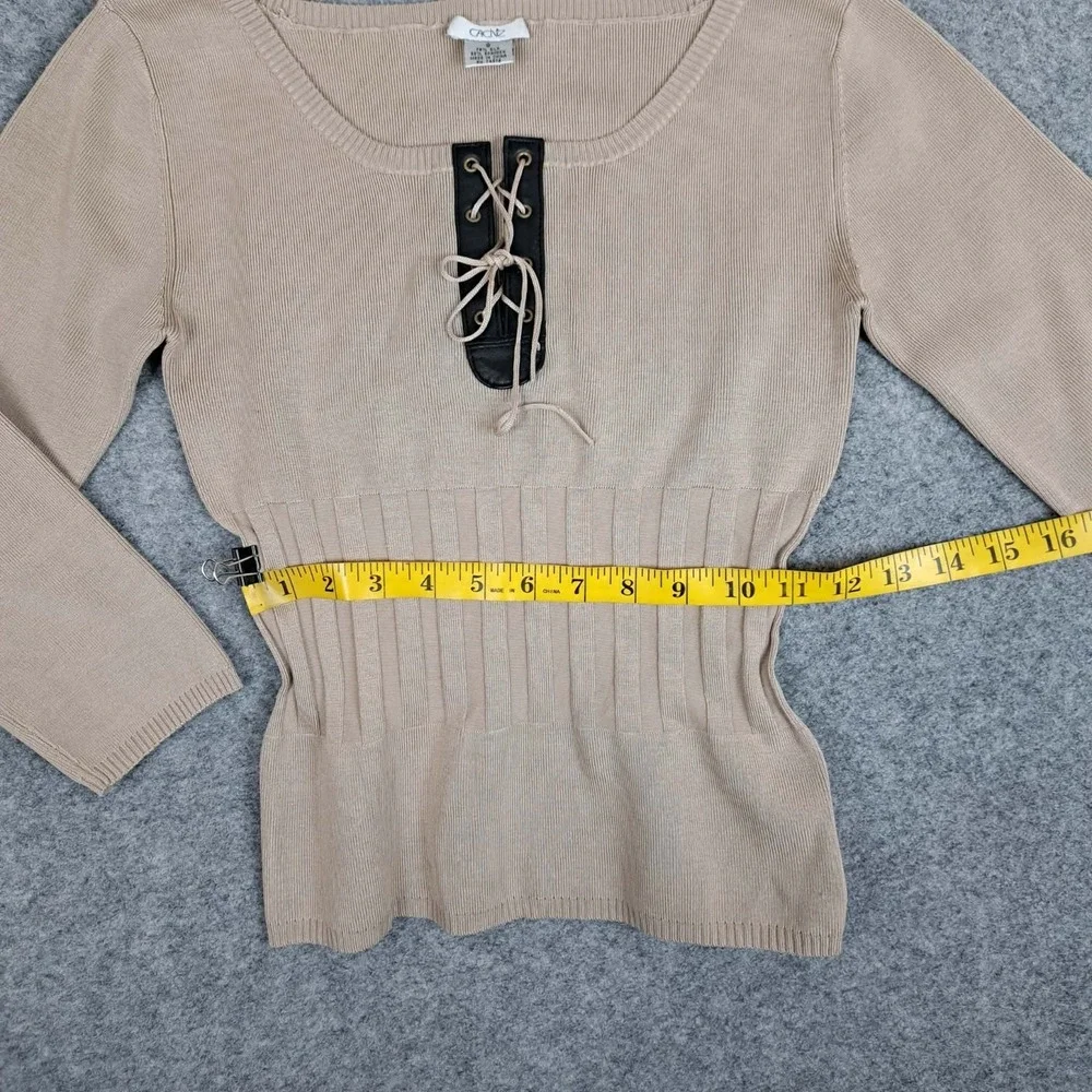 Cache Sweater Womens Small Beige Silk Blend Sweater Ribbed‎ Long Sleeve  Top